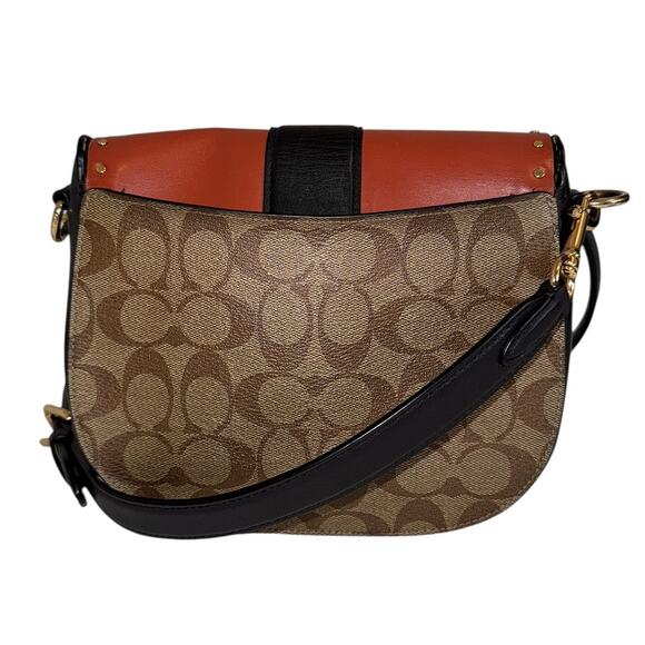Coach Georgie Saddle Bag Terracotta Colorblock Signature Canvas Rivets Crossbody - Picture 2 of 16